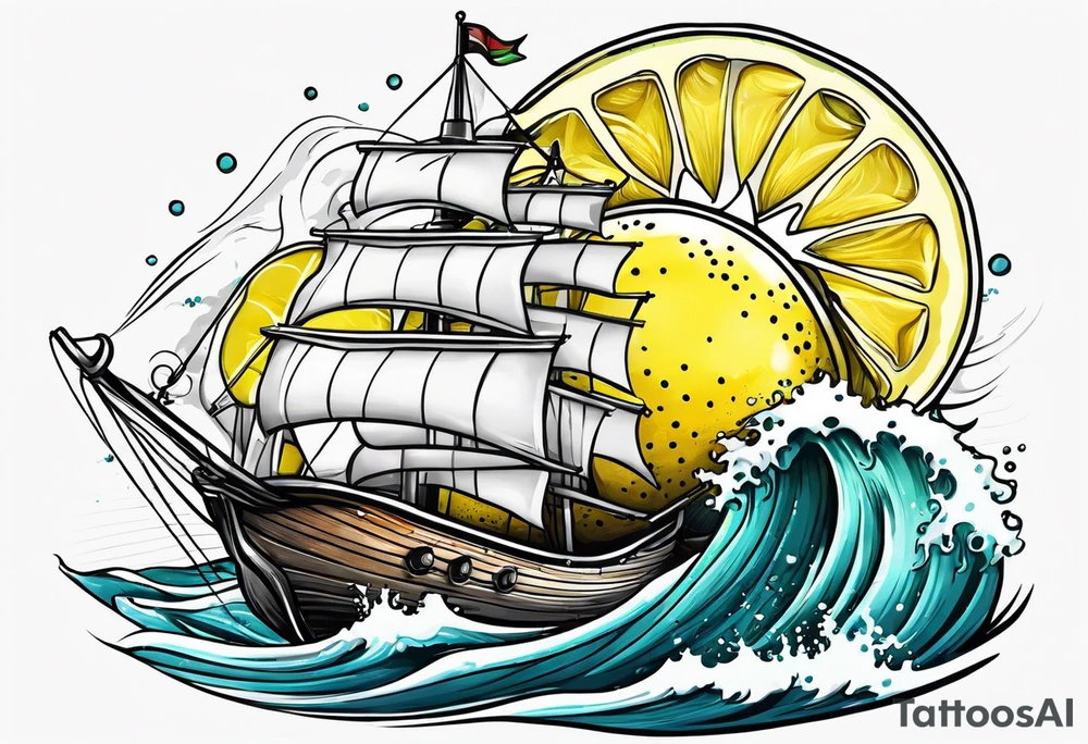 A lemon-Buoy with a leaf-flag on the ocean tattoo idea