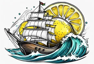 A lemon-Buoy with a leaf-flag on the ocean tattoo idea