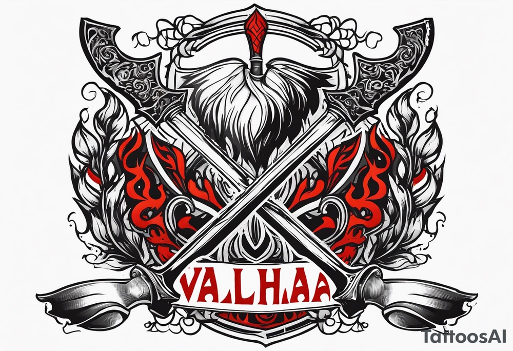 valhalla on fire blood
sword shield axe tattoo idea