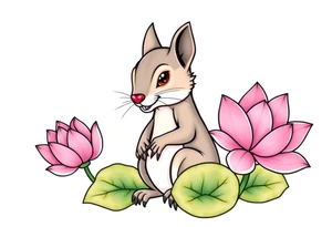 Fierce rabbid squirrel blooming lotus flowers tattoo idea