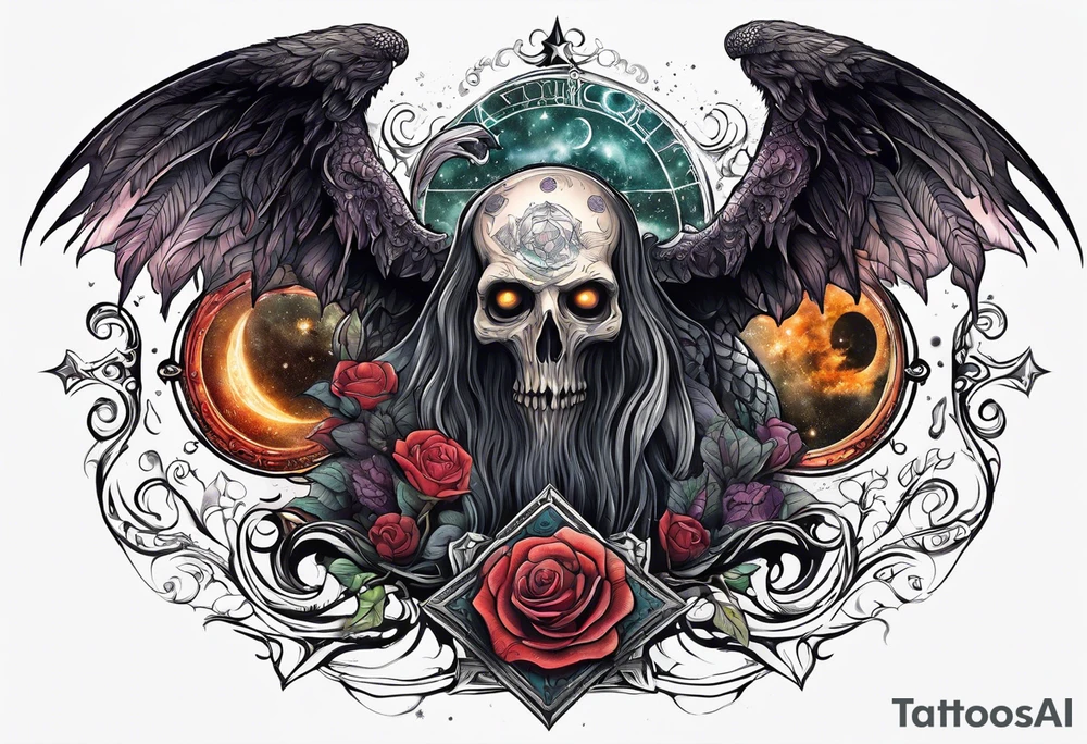 Beautiful Eldridge horror creature, astrology scene tattoo idea