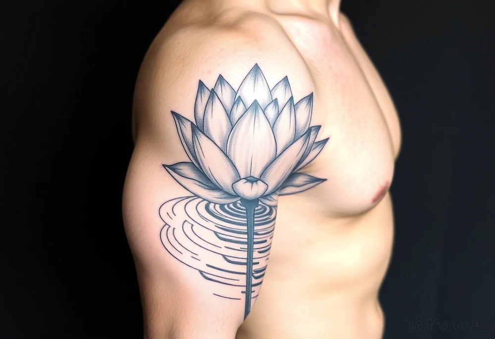 serene lotus flower emerging from sacred waters with ripples tattoo idea