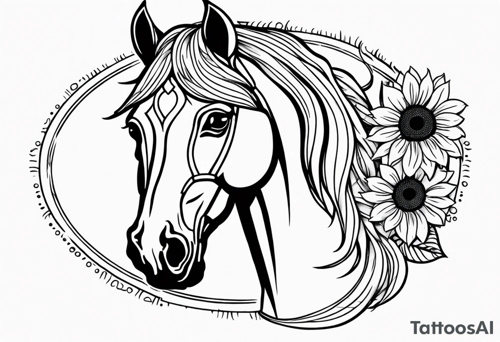 horse head with sunflowers tattoo idea
