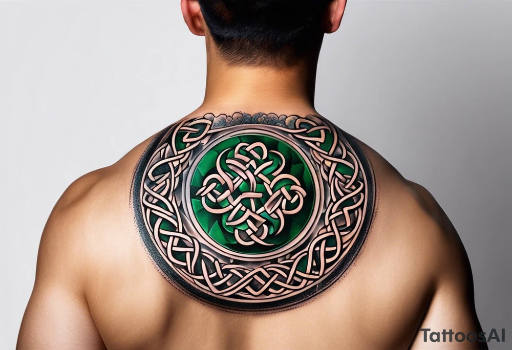 Small circular 3d colored shoulder Celtic tattoo tattoo idea