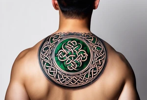 Small circular 3d colored shoulder Celtic tattoo tattoo idea