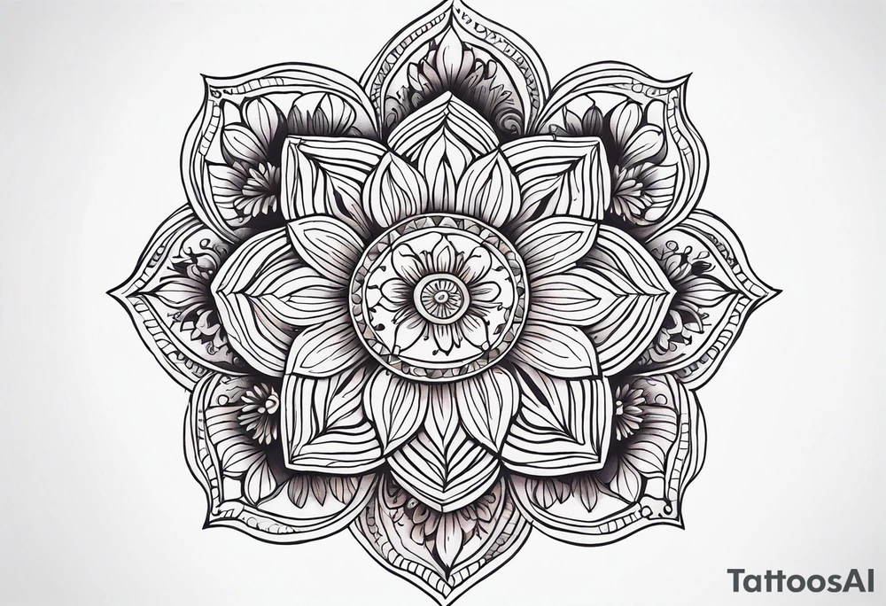 Mandala, botanical, flowers, negative space, colorful tattoo idea