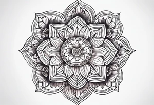 Mandala, botanical, flowers, negative space, colorful tattoo idea