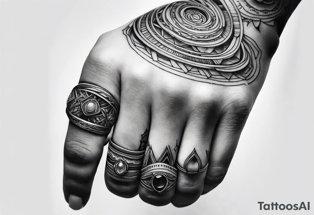 hand holding three rings tattoo idea