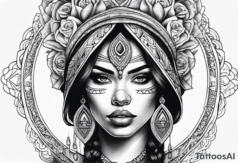 Chicano style women face tattoo idea