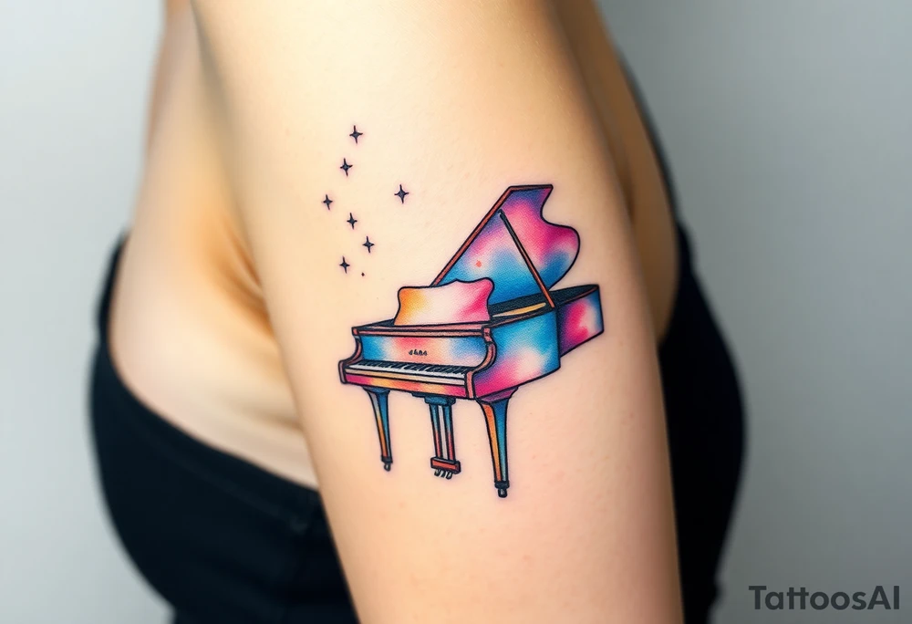 dreamy grand piano under the stars tattoo idea