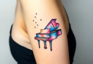 dreamy grand piano under the stars tattoo idea