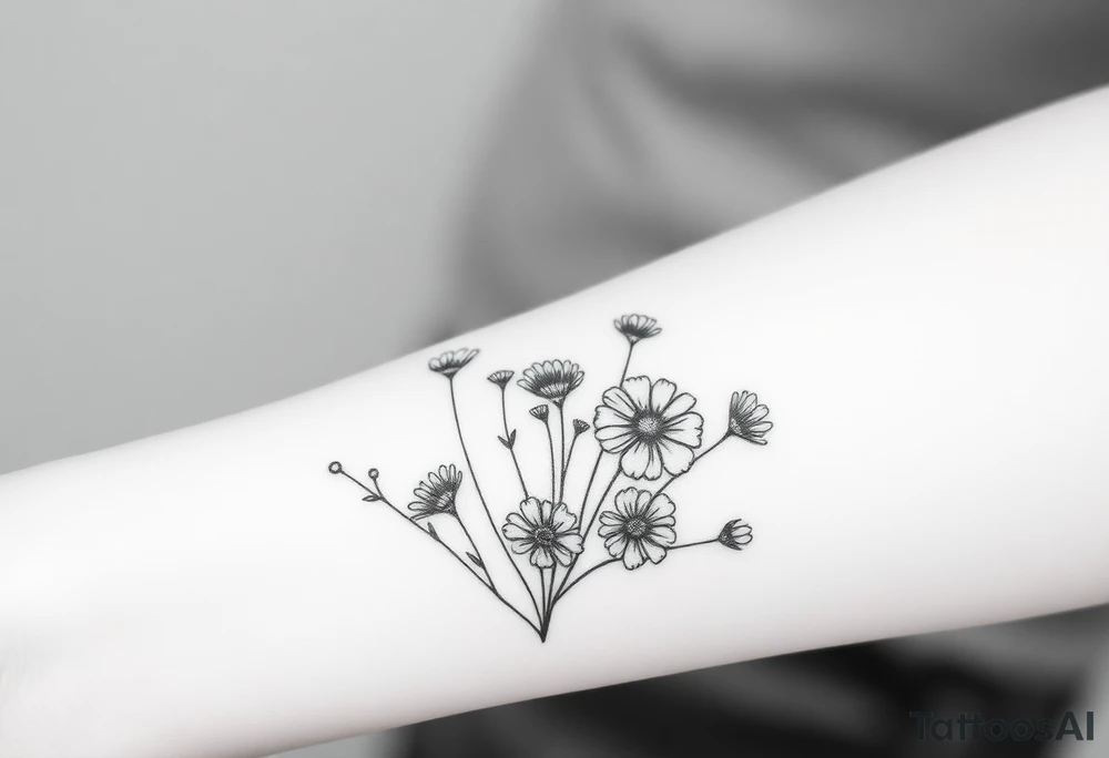 Wildflowers in a line with a lot of dark shading tattoo idea