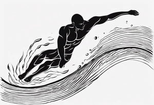 three lines mimicking water. A man horizontally crawl swimming in the water. The man is made from simple lines only tattoo idea