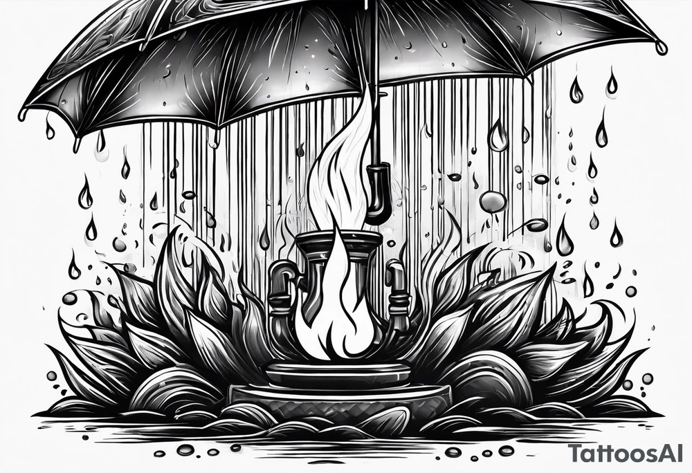 fire under an umbrella kepping the flame safe from the rain tattoo idea