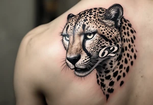 cheetah with the number 62 in its mouth tattoo idea