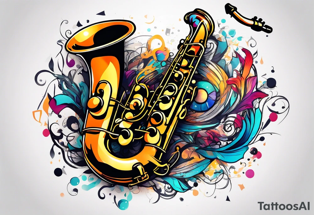 saxophone music notes cassette tattoo idea