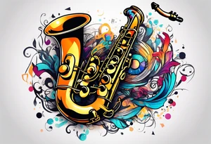 saxophone music notes cassette tattoo idea