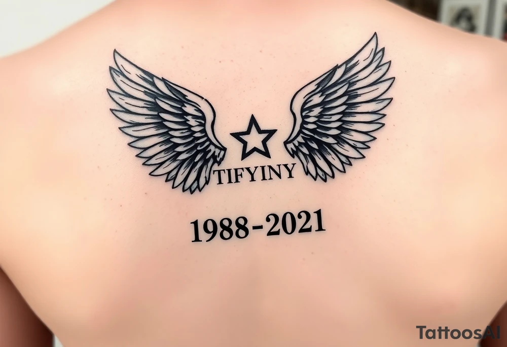 Simple Angle wings with Tiffany in the middle and 1978-2021 under it wrist tatto tattoo idea
