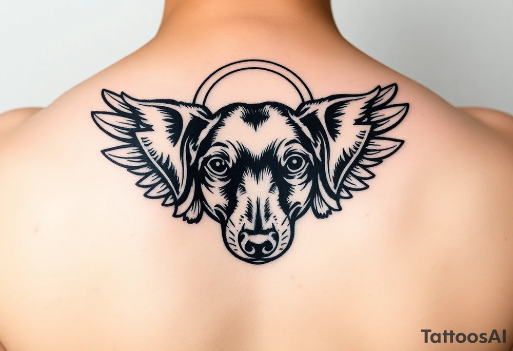 Dachshund ears with wings and halo tattoo idea