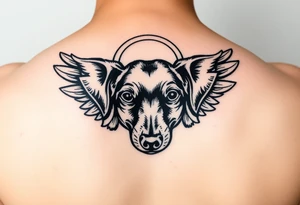 Dachshund ears with wings and halo tattoo idea