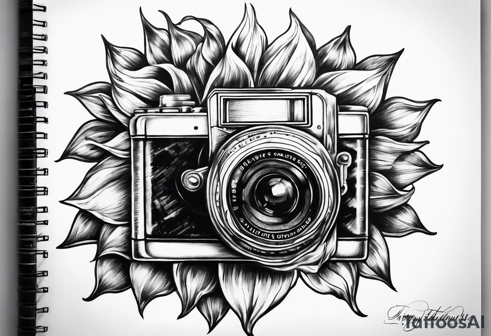 Sunflower, book, camera tattoo idea