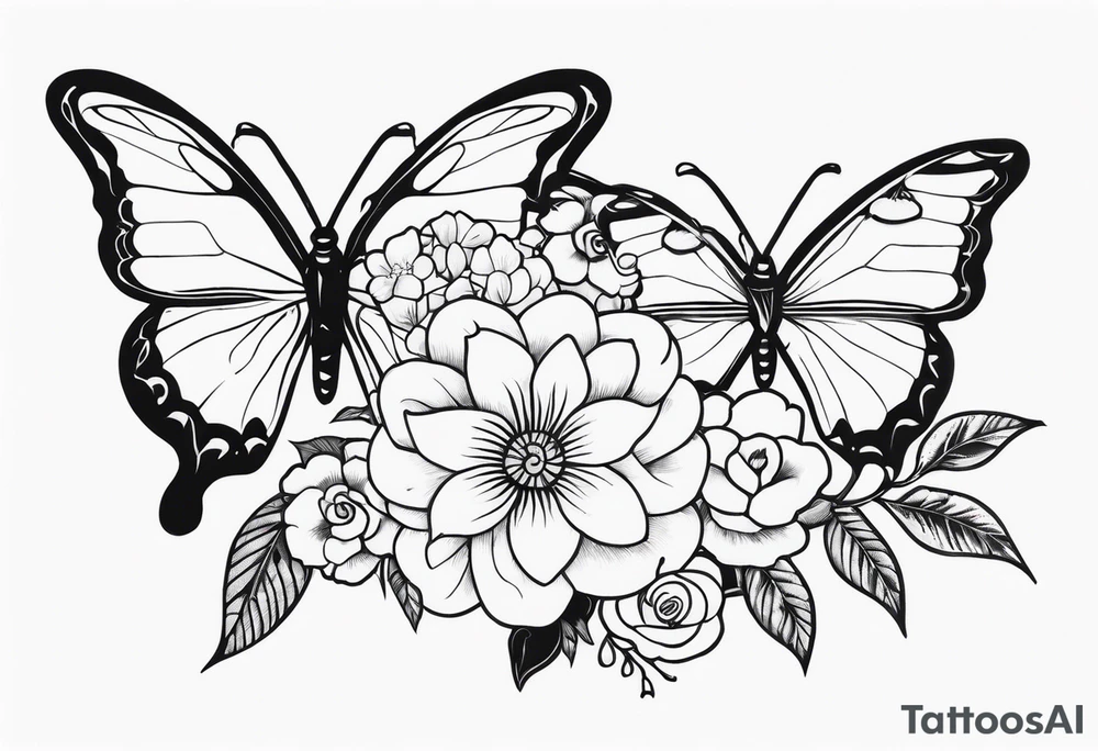 Butterflies with flowers & snake tattoo idea