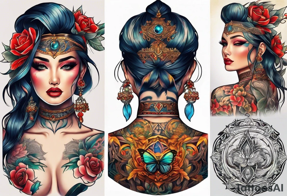 full body tattoo on the back from top to bottom on paper tattoo idea