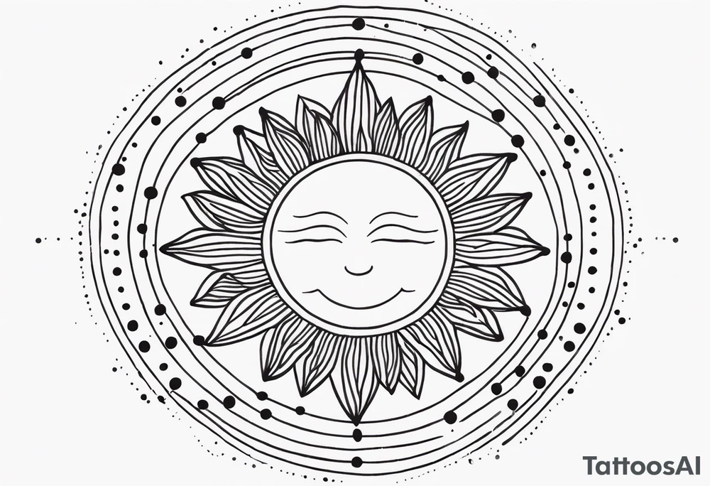 simple sun made of black dots and circles tattoo idea