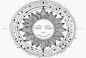 simple sun made of black dots and circles tattoo idea