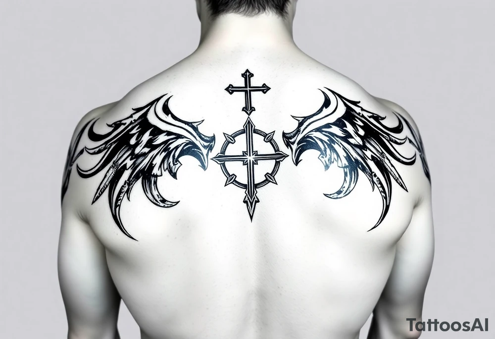 Tribal religious full sleeve tattoo idea