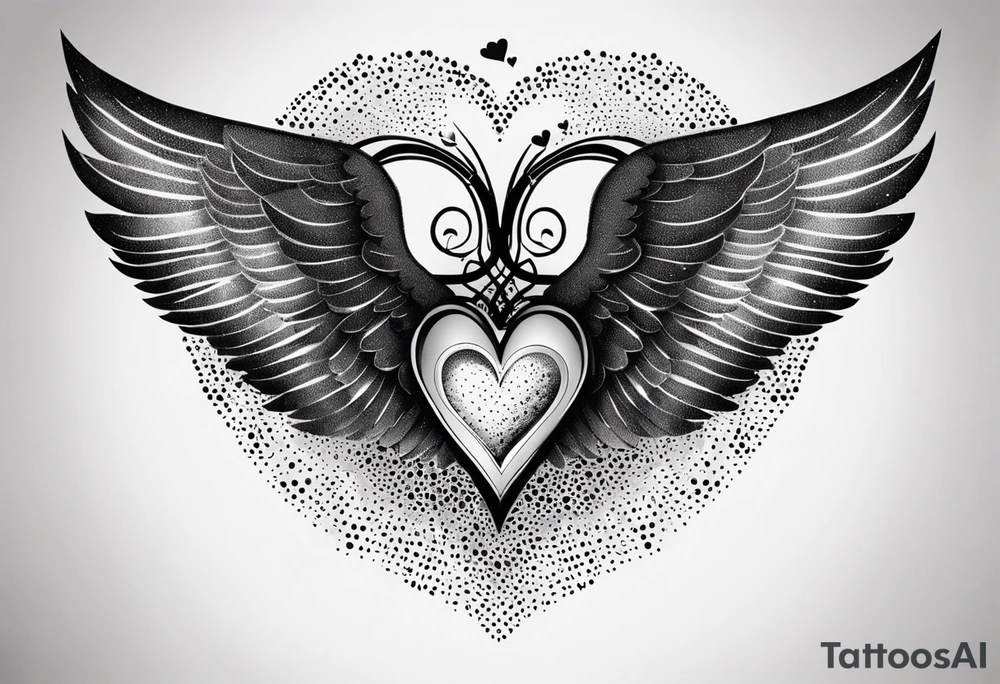 heart, wings, music tattoo idea