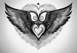 heart, wings, music tattoo idea