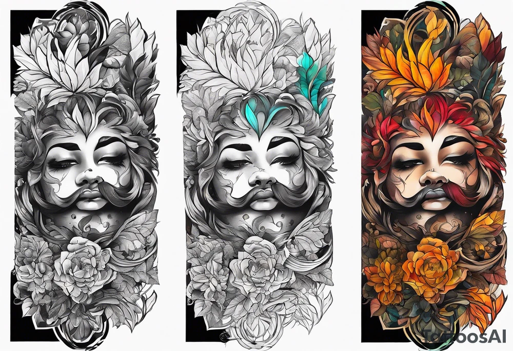 Arm Sleeve Tattoo with fall colors flat tattoo idea