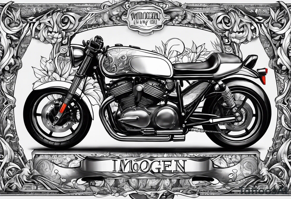 My girls name Imogen and motorbike parts tattoo idea