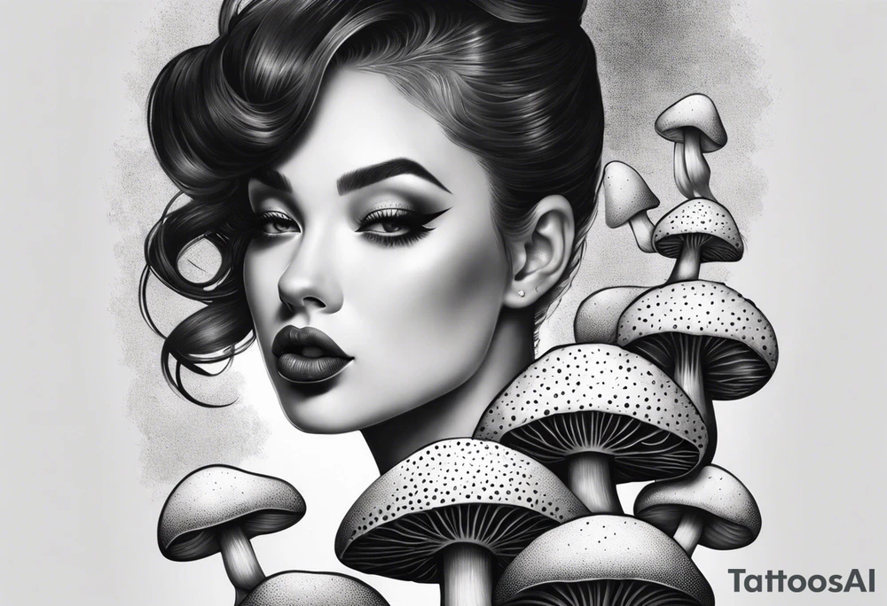 tattoo sleeve girl tongue mushrooms tattoo idea