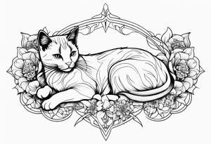 Art nouveau forearm tattoo of cat laying in flowers tattoo idea