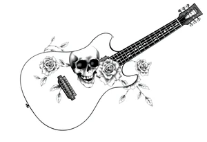 Electric guitar with skulls and roses printed on it tattoo idea