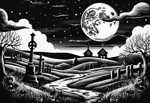 graveyard with moon with the words death where is your sting tattoo idea
