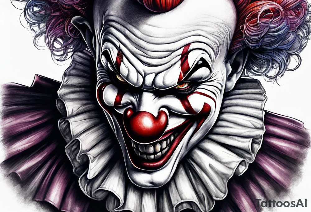Evil clown close up tattoo idea