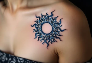 Rendered in deep indigo and black, this Celtic sun reflects night-sky strength and spiritual power. tattoo idea
