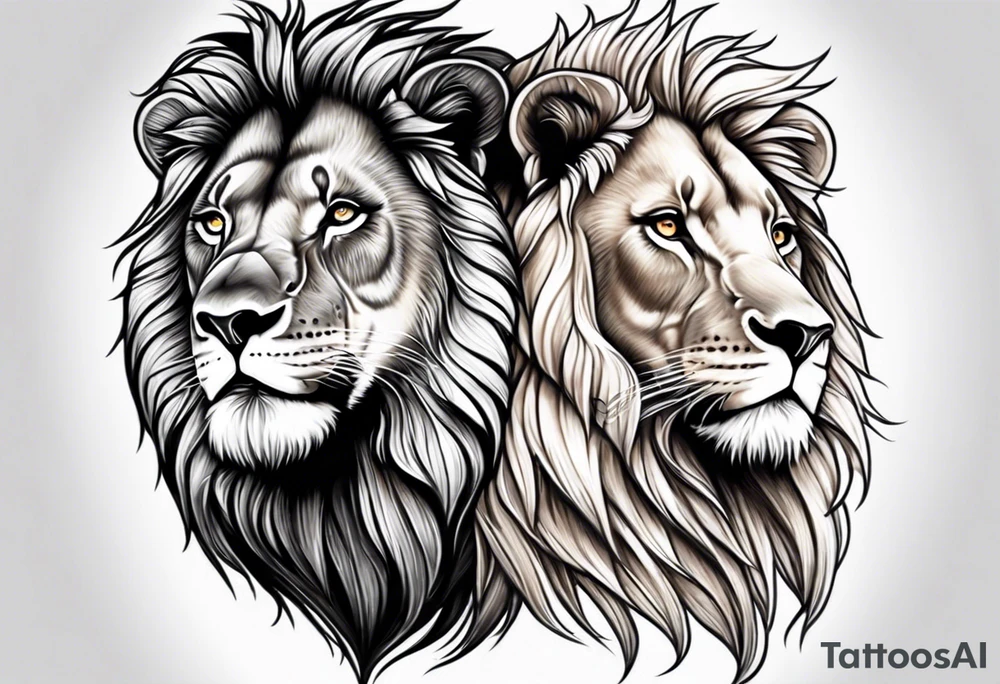 Realistic lion and lioness 
bonding tattoo idea