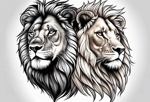Realistic lion and lioness 
bonding tattoo idea