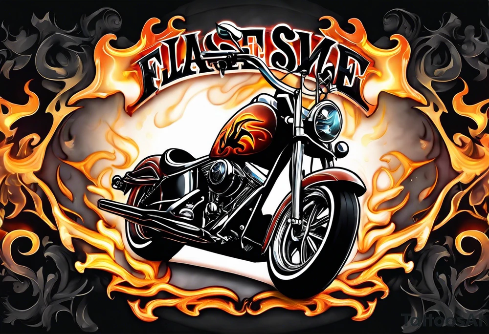 Flame letter font of word CHOPPER with smoke background tattoo idea