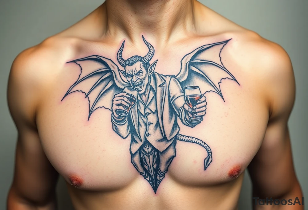 angelic demon in clothes having a good time getting drunk tattoo idea