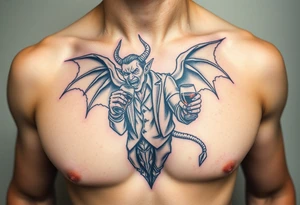 angelic demon in clothes having a good time getting drunk tattoo idea