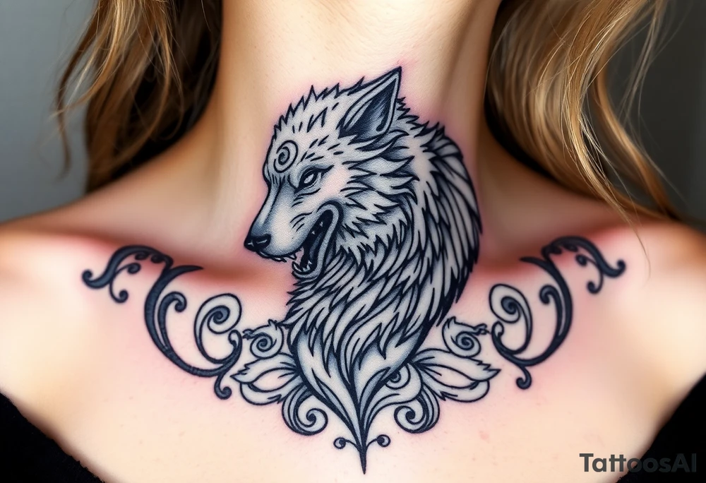 A  wolf snarling as a sheep  mystical creature tattoo idea