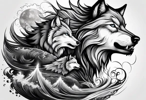 Powerful storm with wolf tattoo idea