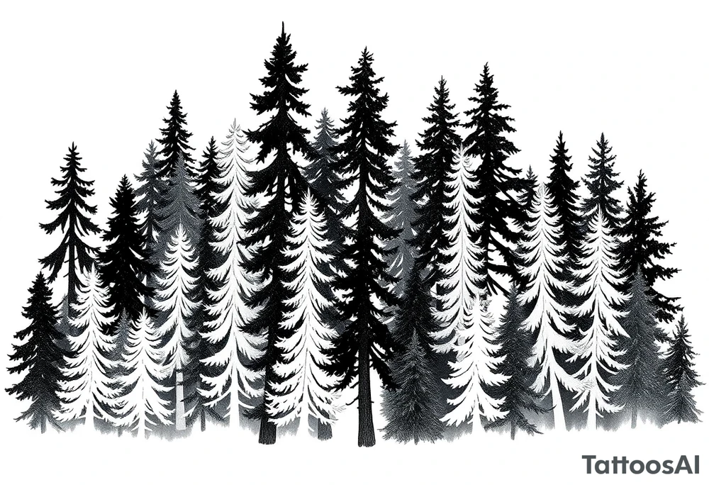 Coniferouse forest silhouette with black and gray trees tattoo idea