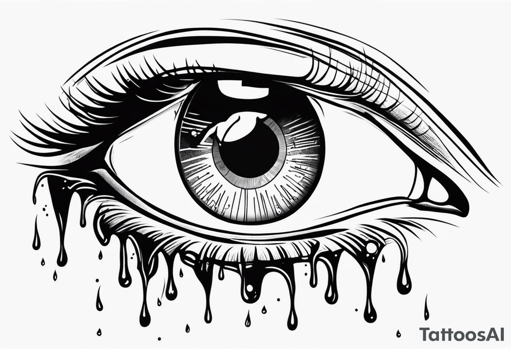A realistic majestic human eye crying tears of blood tattoo idea