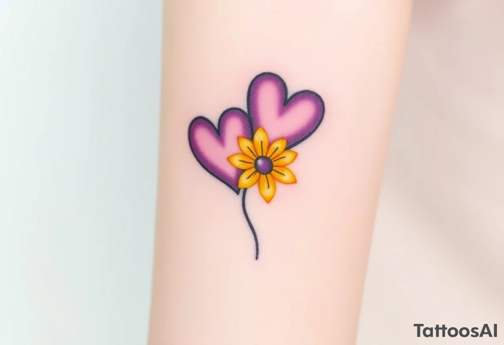 simple with Purple Hearts with yellow daisy. tattoo idea